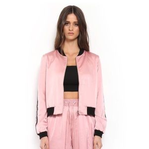 Pink satin bomber